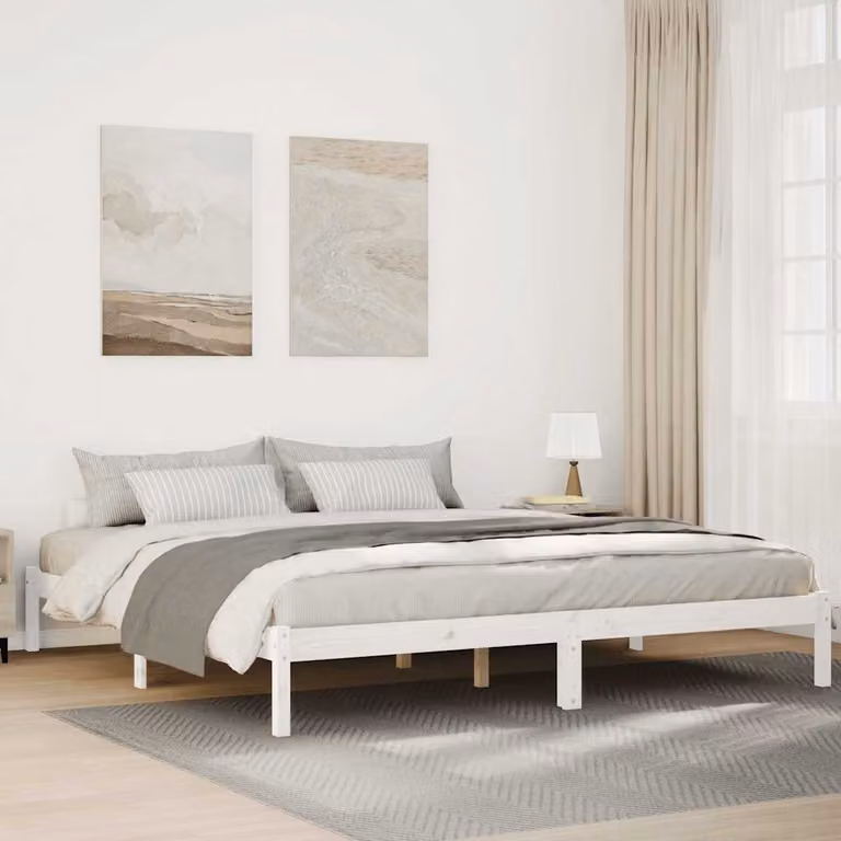 Letto extra lungo vidaXL in pino massiccio bianco con doghe in legno L/P/H: 200 x 220 x 185,5 cm