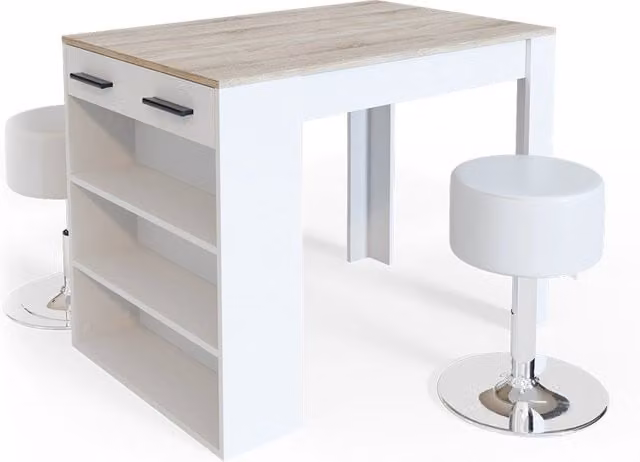 Set tavolo da pranzo Repose Sonoma/Bianco 67 x 100 cm con 2 sgabelli Vicco