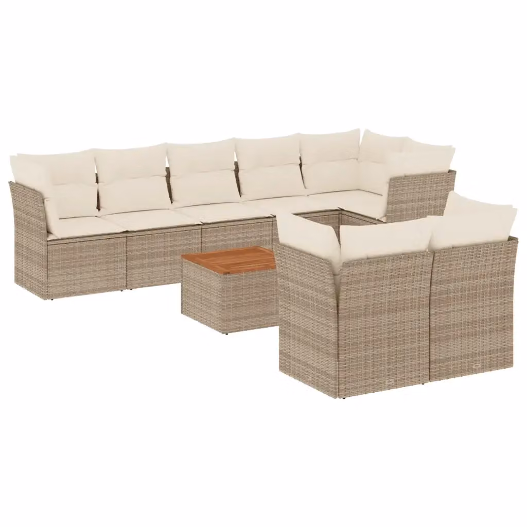 vidaXL Set Divano da Giardino a L in Polyrattan con Cuscini Beige e Tavolino da Caffè – 2