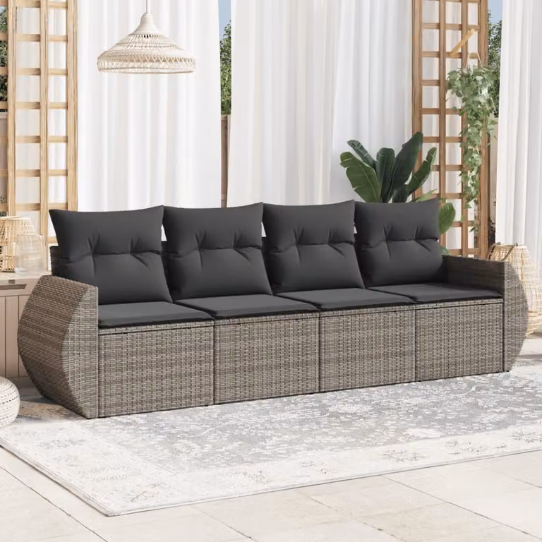 Set di Divani da Giardino vidaXL 4 Pezzi in Polyrattan Grigio con Cuscini e Struttura in Metallo