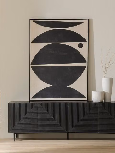 Quadro Safir Kenay Home, design astratto e geometrico moderno, colori nero, beige e marrone, L: 140 cm, H: 100 cm