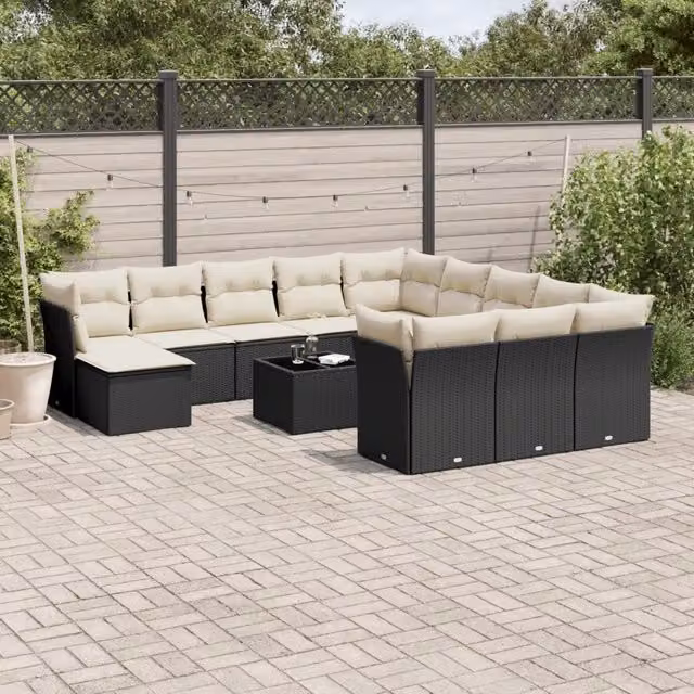 Set di Divani da Giardino VIDAXL a Forma a U in Polyrattan Nero con 13 Cuscini