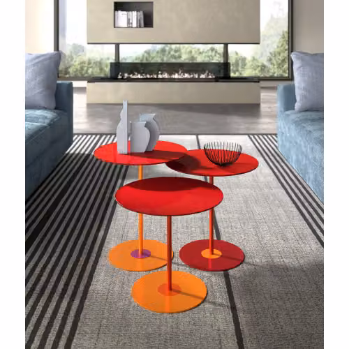 Tavolino Crystal Round tondo da salotto con piano in vetro colorato Maconi
