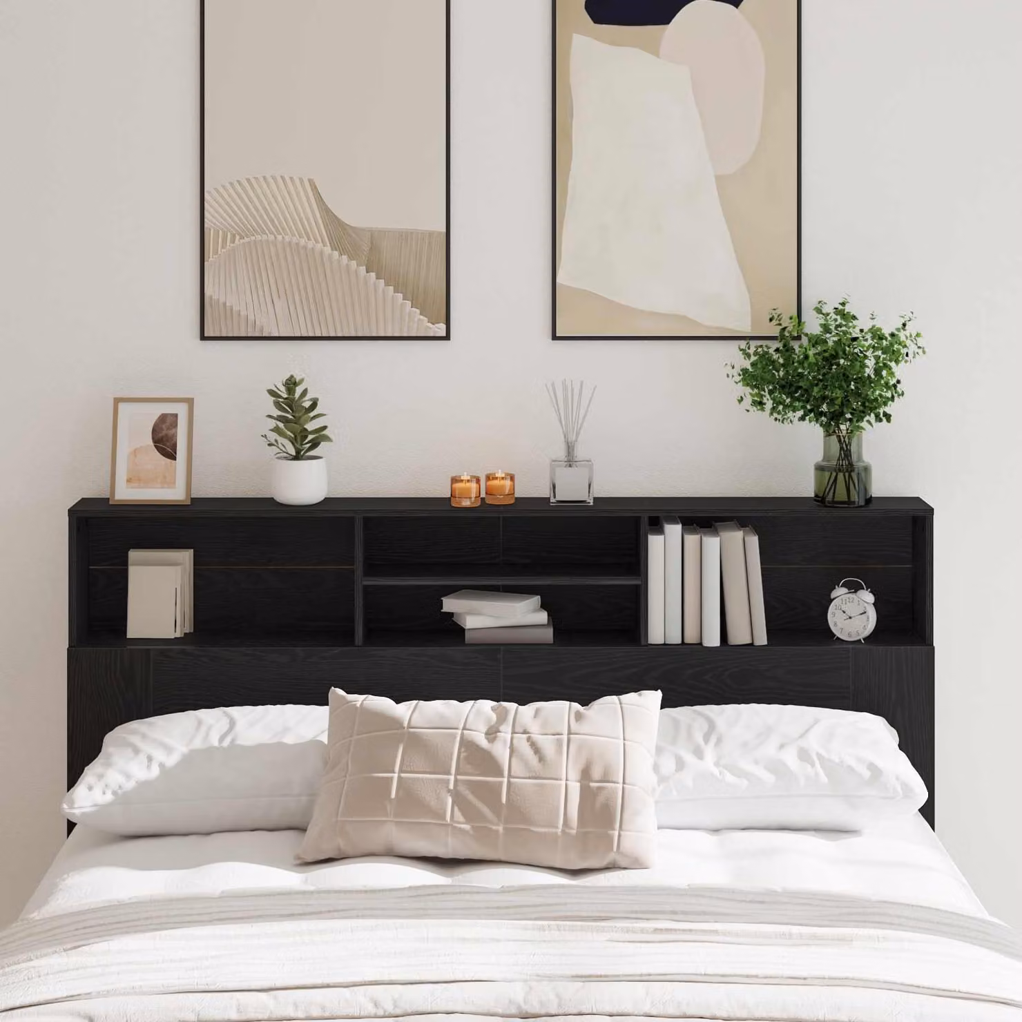 Testata del letto moderna vidaXL in legno ingegnerizzato nero con ripiano integrato L/P/H: 180 x 103,5 x 25,1 cm