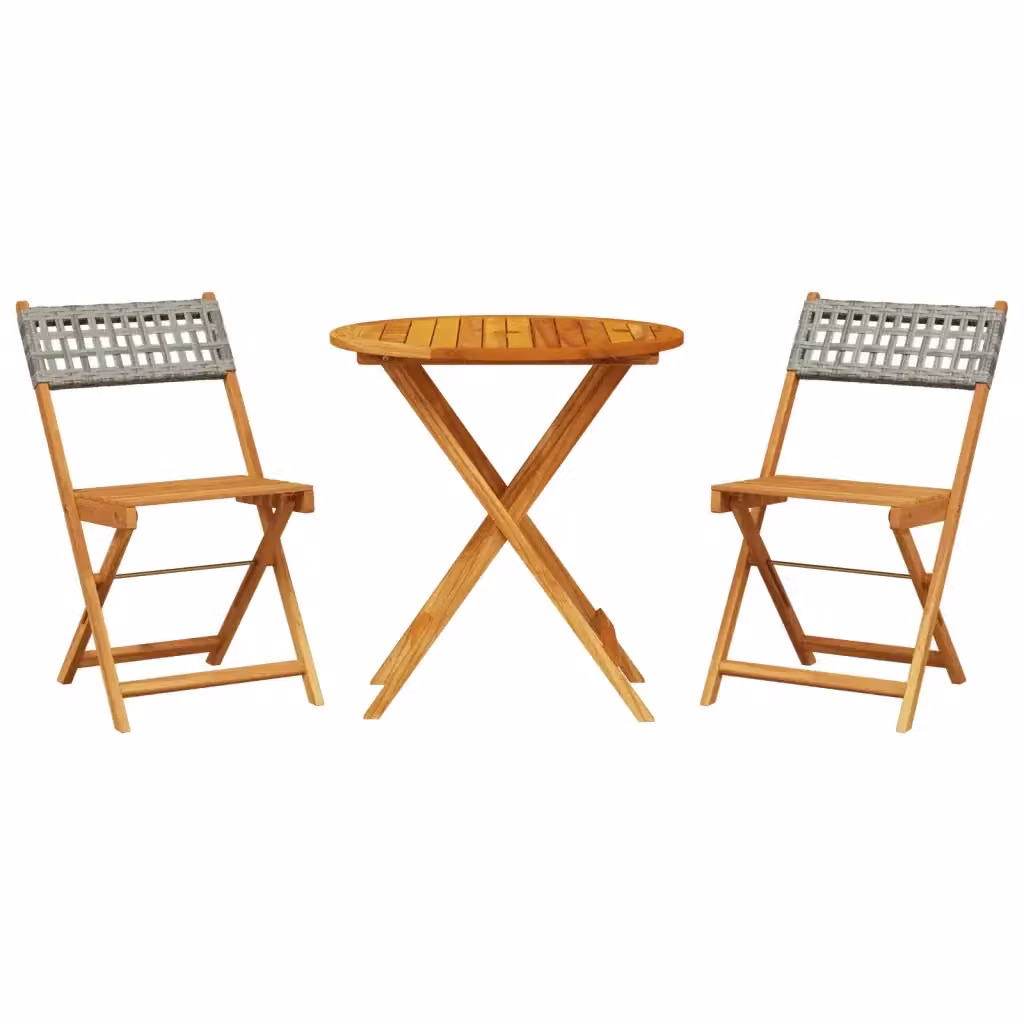 Set da Bistrot vidaXL in 3 pezzi Grigio e Marrone in Polyrattan e Legno di Acacia con Piano Pieghevole – 2