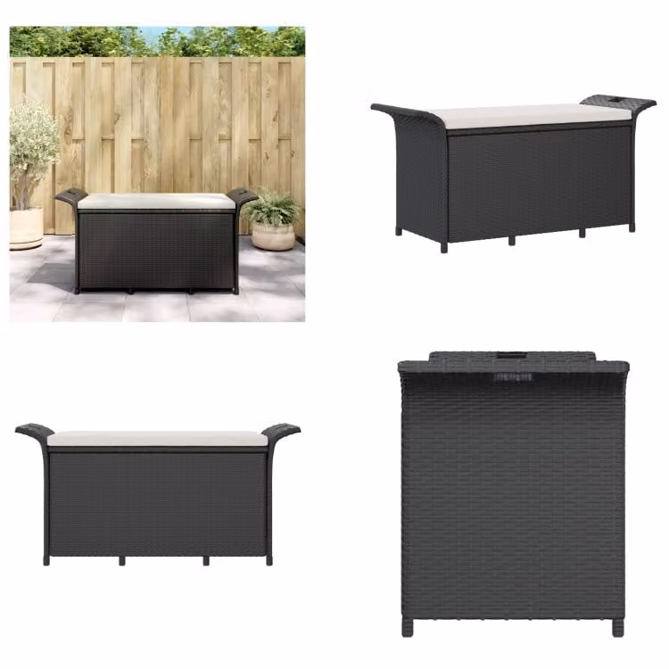 vidaXL Panca da giardino con cuscini nero 116x46x57 cm Poly Rattan - Panca da giardino - Panche da giardino - Panca da giardino - Panca da esterno