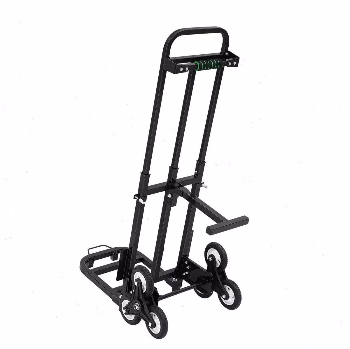 Carrello per scale con piattaforma – Carrello trasportabile pieghevole – 6 ruote – Capacità di carico: 210 kg – Struttura in acciaio – Maniglia regolabile in altezza – Colore: nero