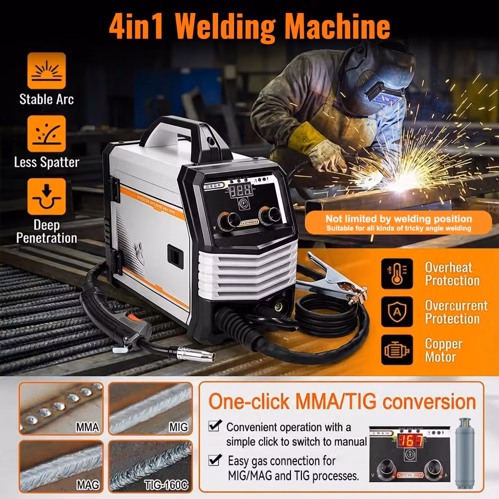 Saldatrice multifunzione 4-in-1 MIG/MAG/TIG/MMA - Inverter sinergico - 7,3 kg