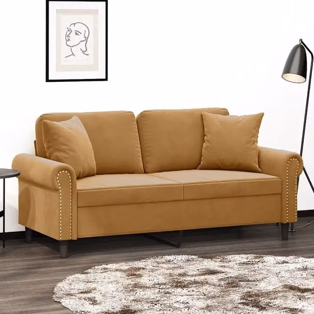 Divano a 2 Posti con Cuscini-Sofa 2 Posti con Cuscini Marrone 140 cm in Velluto