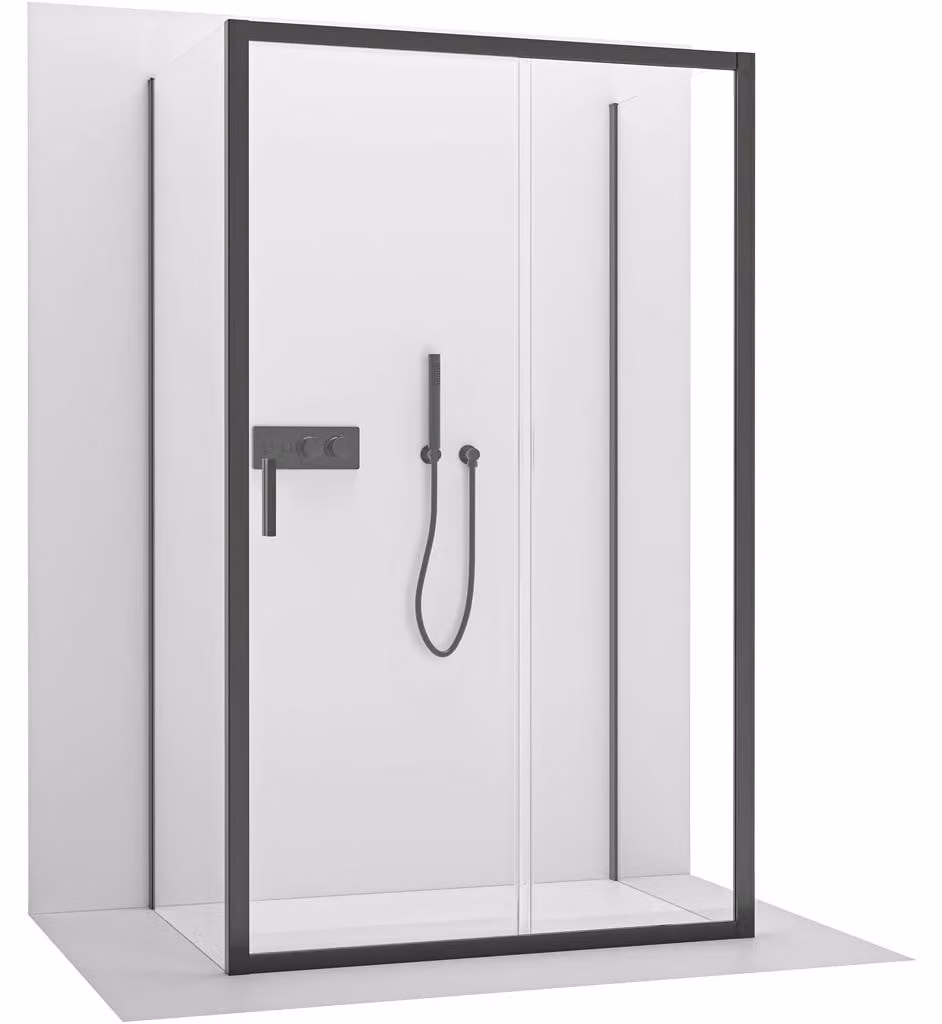 Cabina doccia angolare Varone LINE U L/P - vetro da 6 mm - nero opaco, vetro trasparente - 110x100x195 cm - scorrevole