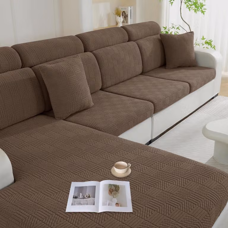 Copertura elastica universale per cuscini da divano, antiscivolo, color marrone, adatta anche per chaise longue