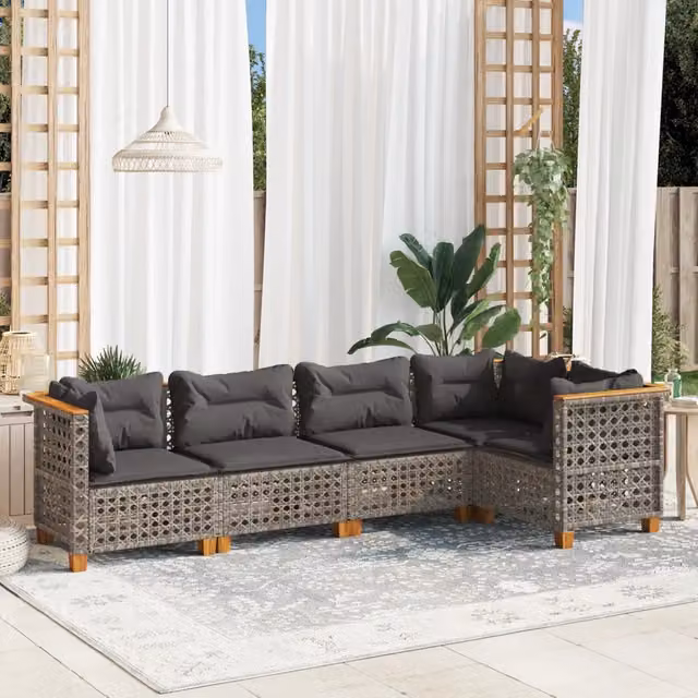 Set Divano da Giardino 5 pz con Cuscini Grigio in Polyrattan 3261813