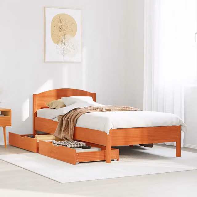 Letto senza Materasso-Struttura Letto Marrone Cera 100x200 cm in Legno di Pino 151654
