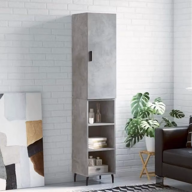 Credenza Buffet Armadio da Cucina e Soggiorno Design Mania Grigio Cemento in Legno e Metallo L/P/H: 34,5 x 34 x 180 cm