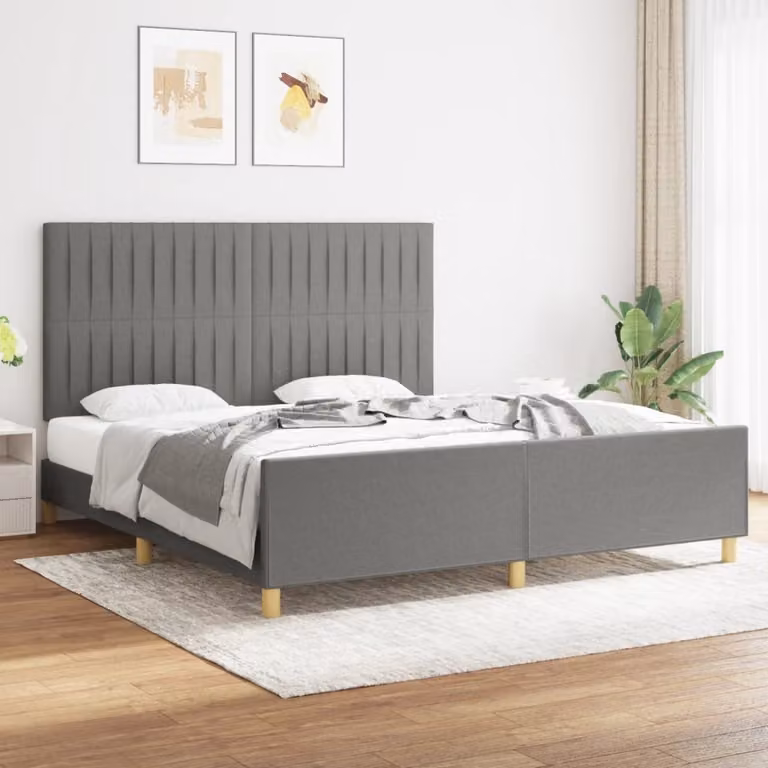 The Living Store Struttura letto con testiera in tessuto grigio scuro 180x200 cm