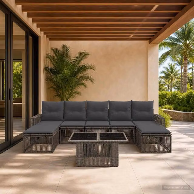 Set Divano da Giardino 8 pz Grigio e Grigio Scuro polyrattan 3436832