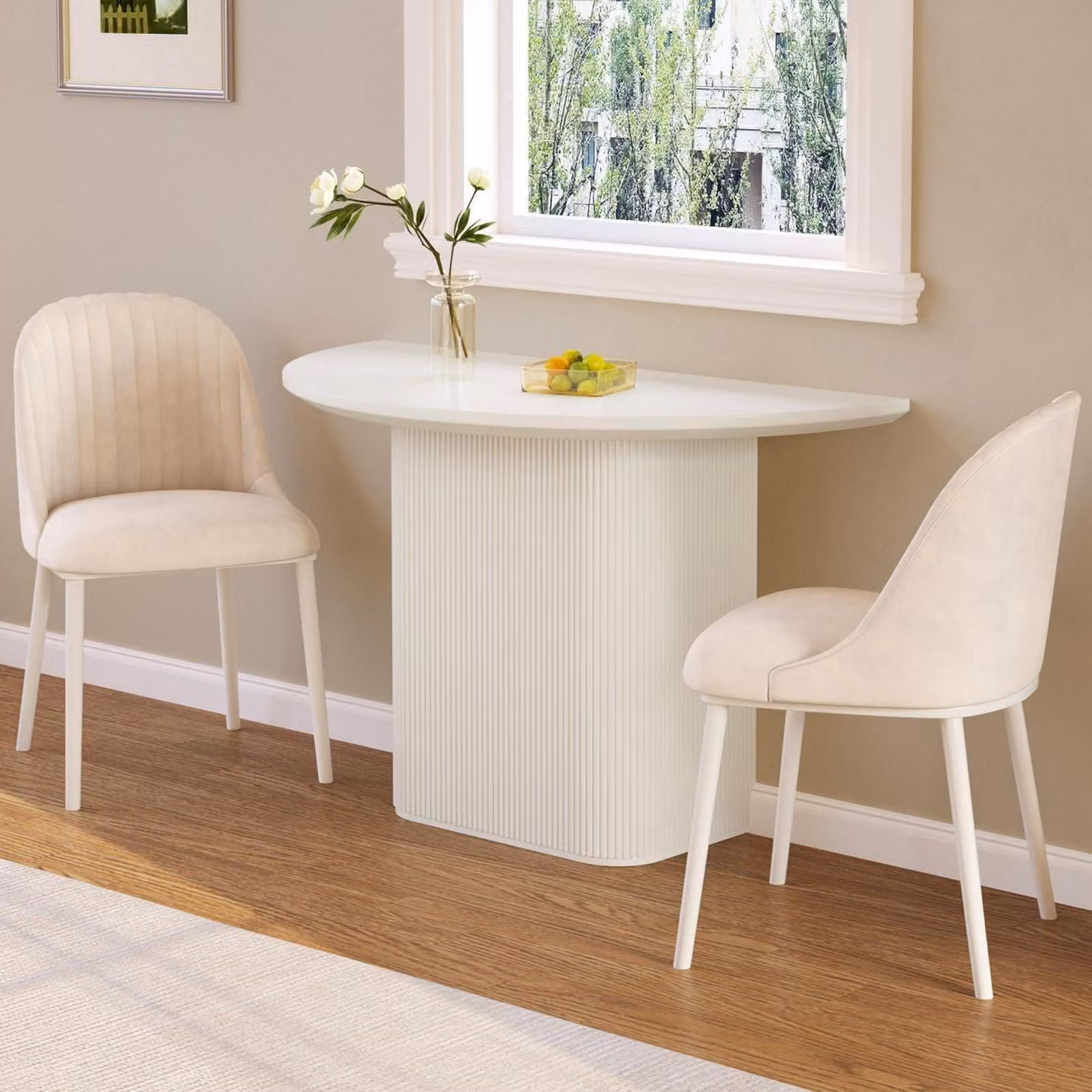 Tavolo da pranzo semicircolare con 2 sedie, salvaspazio, design scandinavo