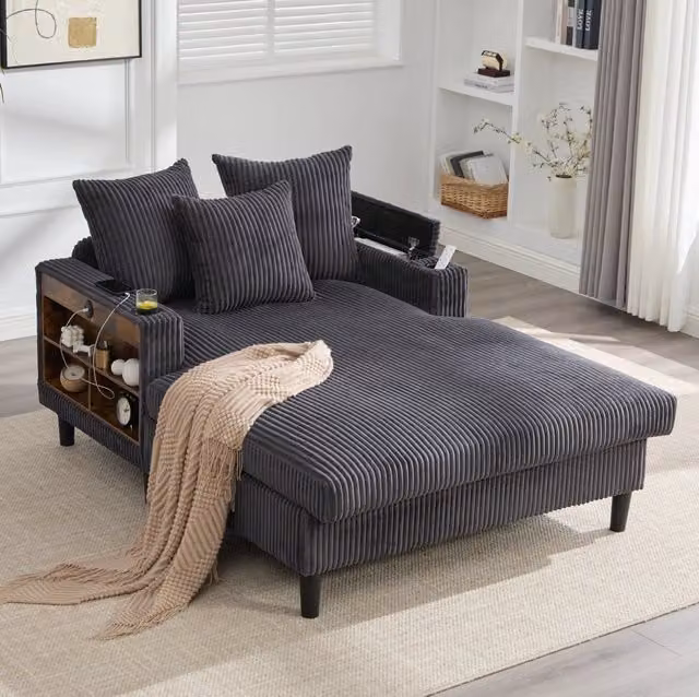Chaise longue 170x129x70 cm grigio scuro con LED, USB e vano contenitore