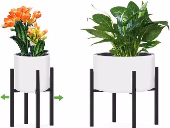 Supporto per fiori in metallo regolabile - Nero, per interni ed esterni - Adatto a vasi da 23 a 35 cm
