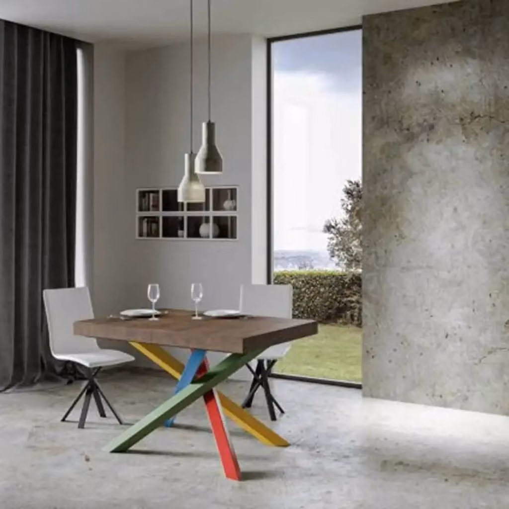 Tavolo allungabile Itamoby Volantis moderno in legno e metallo, colore noce e gambe multicolore, L: 130/234 cm x P: 90 cm – 2