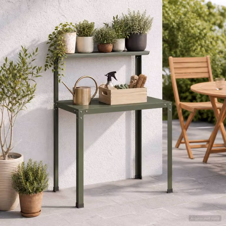 vidaXL Tavolo da rinvaso in metallo verde, L 80 cm x P 50 cm x H 104 cm