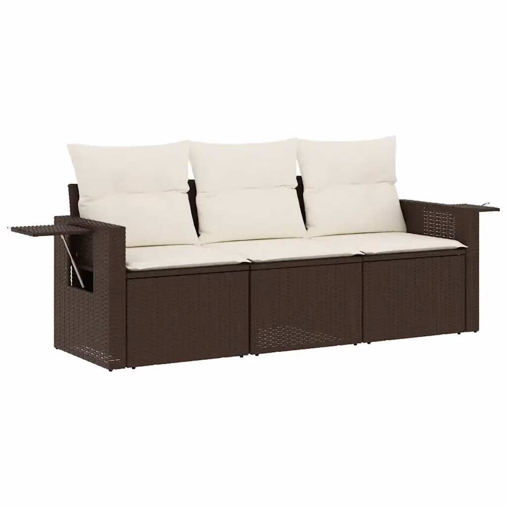 Set Divano da Giardino 3 pz vidaXL in Polyrattan Marrone con Cuscini Imbottiti e Coperture Rimovibili – 2
