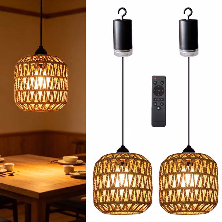 2 lampade a sospensione in rattan, alimentate a batteria, stile boho, adatte per interni ed esterni