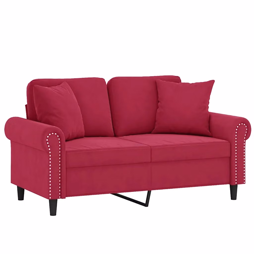 Divano a 2 posti moderno vidaXL in velluto rosso con cuscini e struttura in metallo L: 152 cm, P: 80 cm, H: 77 cm – 2