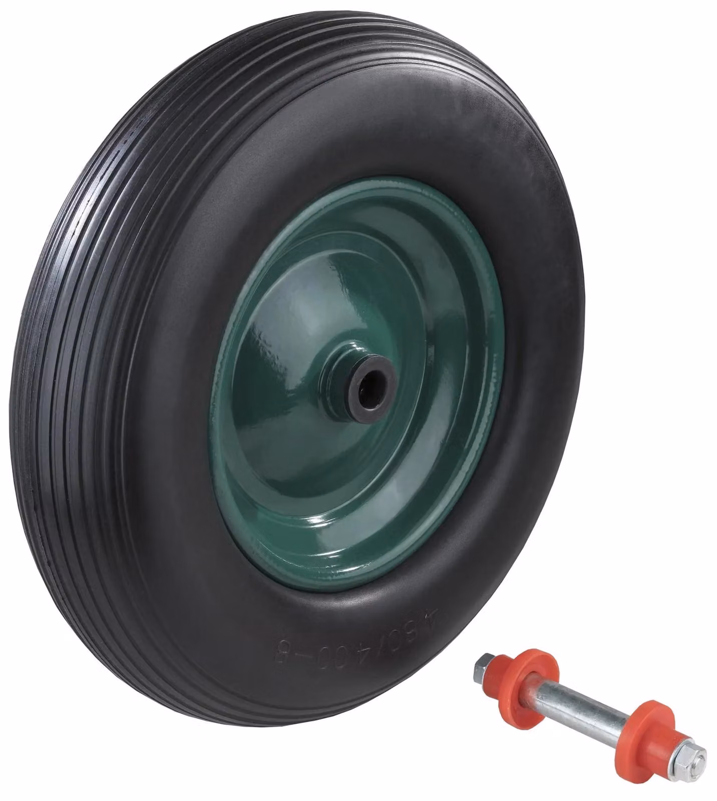 Ruota Anti-Foratura per Carriola Ø 400 mm con Cuscinetto a Rulli, Portata 200 kg, Asse 150 mm Filettata M12, Pneumatico Pieno Gomma