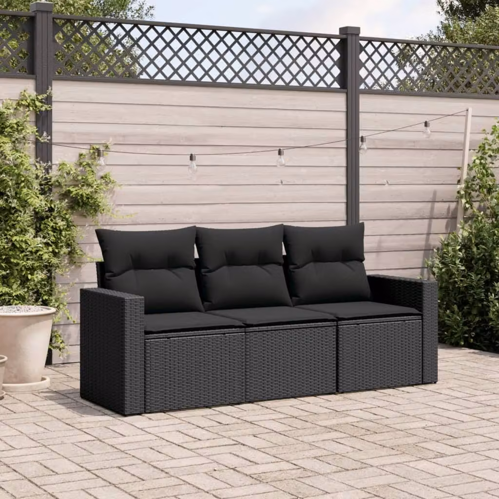 Maison Exclusive - Set Divani da Giardino 3 pz con Cuscini in Polyrattan Nero
