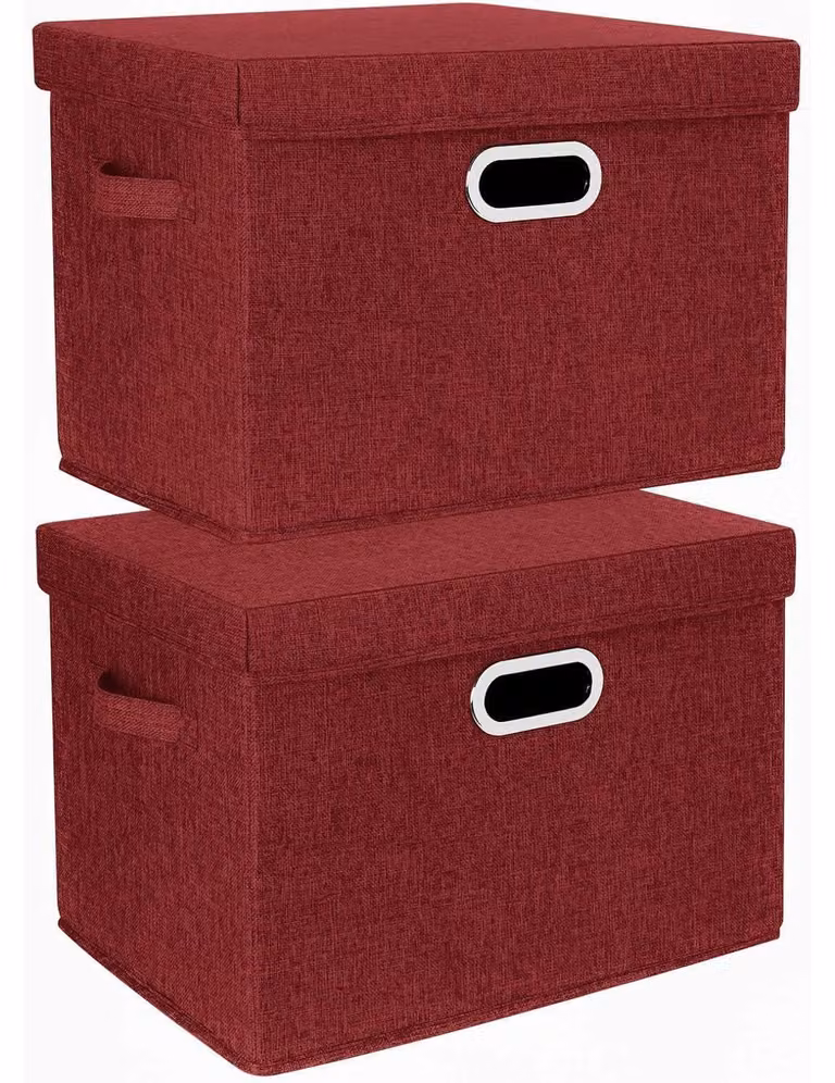Scatola di stoccaggio con coperchio, in tessuto, pieghevole, lavabile, confezione da 2, colore rosso vino, dimensioni 44x30x29 cm