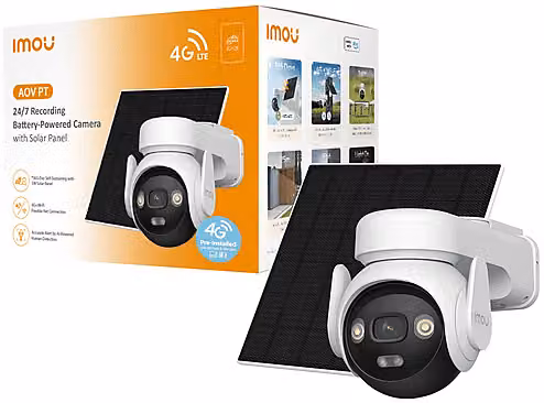 Videocamera di sorveglianza IMOU AOV PT Kit 4G con pannello solare e Wi-Fi, risoluzione 3K 5MP, batteria ricaricabile, colore bianco