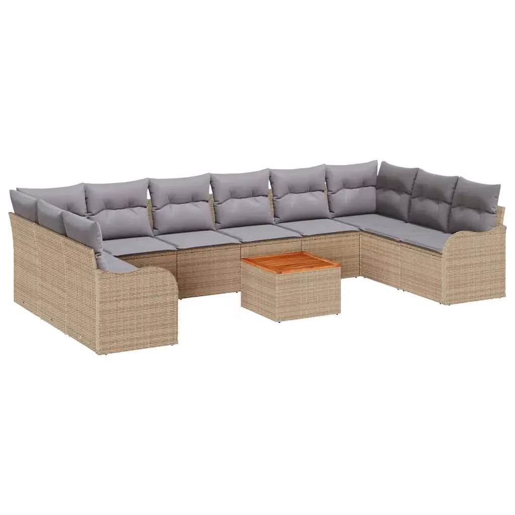 Set Divano da Giardino Moderno vidaXL a Forma a U con 11 Pezzi, Colore Beige e Grigio, Struttura in Acciaio e Polyrattan con Cuscini Inclusi – 2