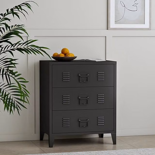 Cassettiera Hämeenlinna en.casa in acciaio nero opaco L: 60 cm, P: 40 cm, H: 72 cm
