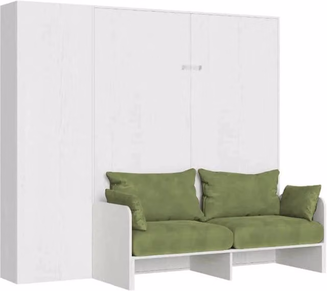 Letto Matrimoniale A Scomparsa Kentaro con Divano e Colonna Giordanoshop, Bianco Frassino e Verde, L/P/H: 160 x 200 cm – 1
