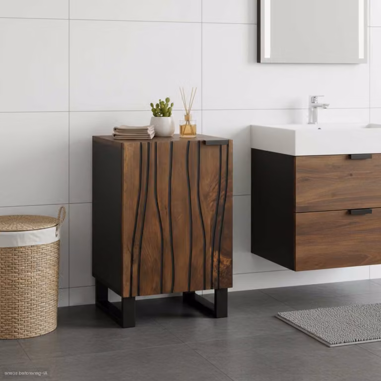 Armadio per lavabo da bagno moderno vidaXL in legno color noce con ripiani interni, L: 38 cm, P: 33 cm, H: 58 cm