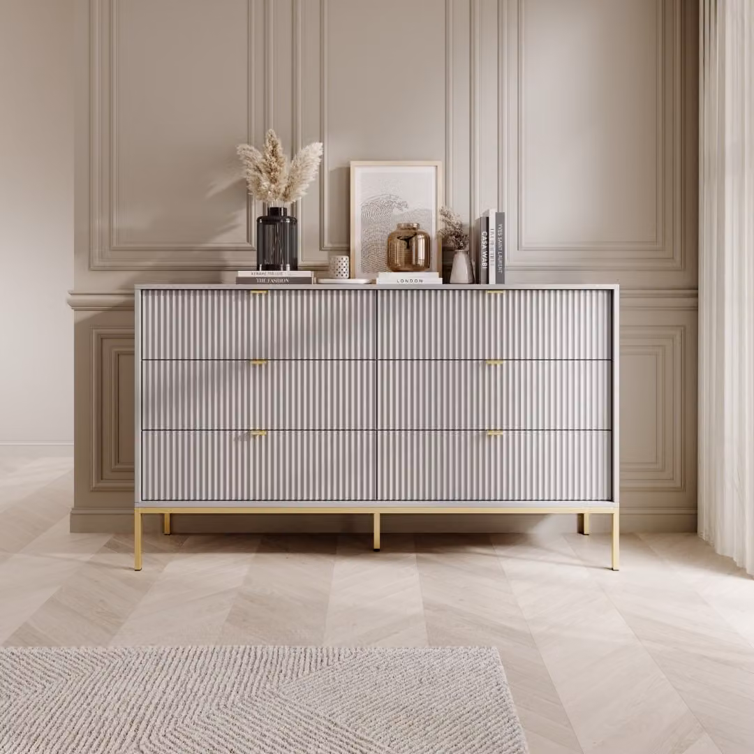 Cassettiera larga con cassetti MISHEEL - grigio / oro