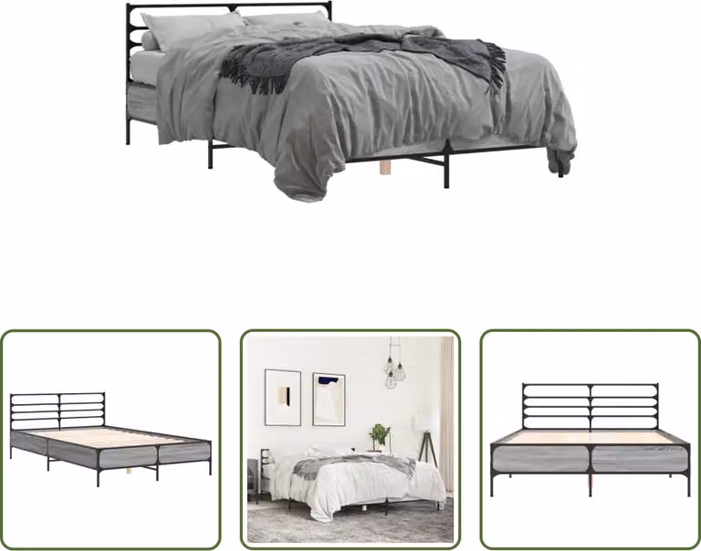The Living Store Rete da letto Grey Sonoma 135x190 cm Materiale a base di legno e metallo