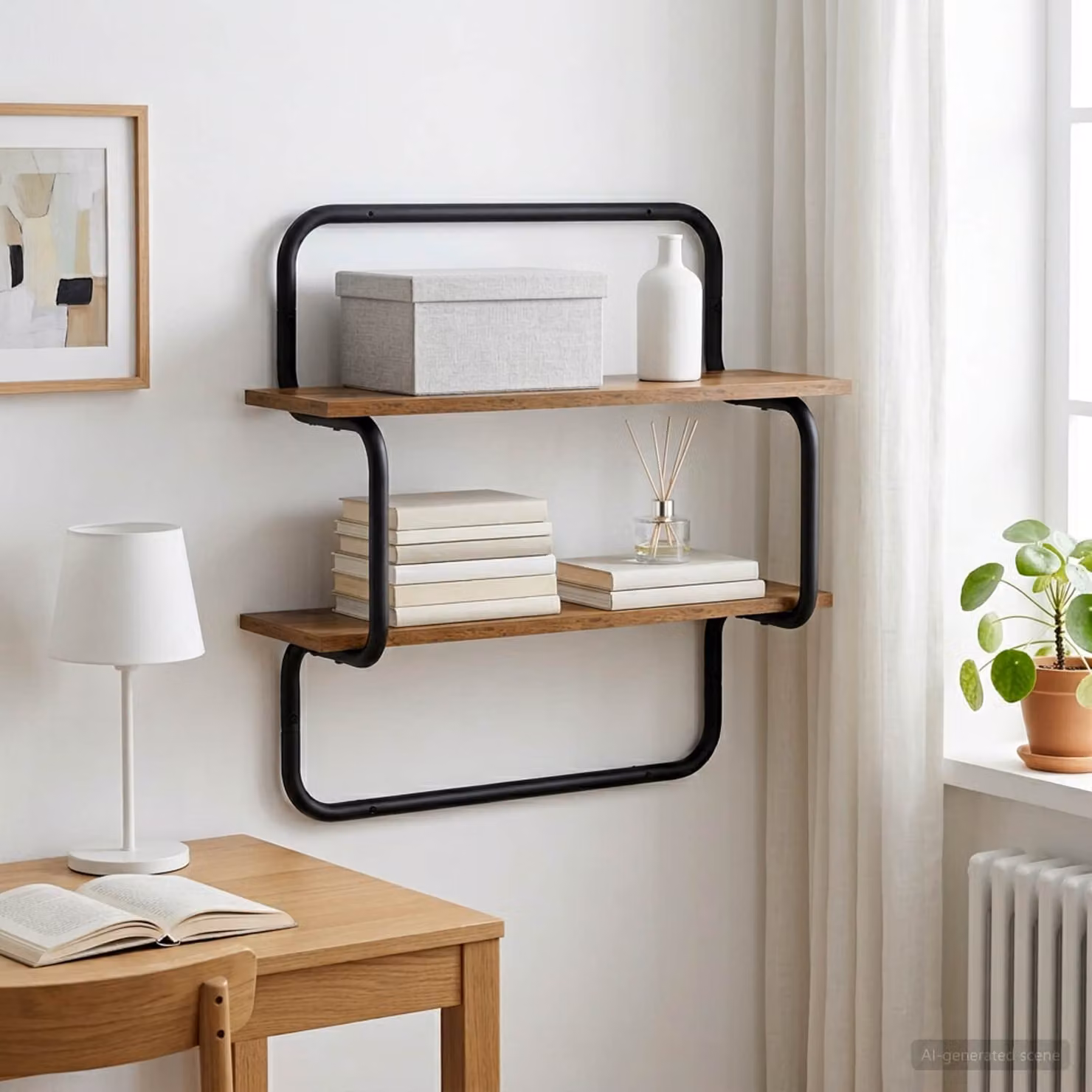 vidaXL Mensola a muro in stile industrial con 2 ripiani, Colore Marrone, L 60 x P 24,5 x H 61 cm