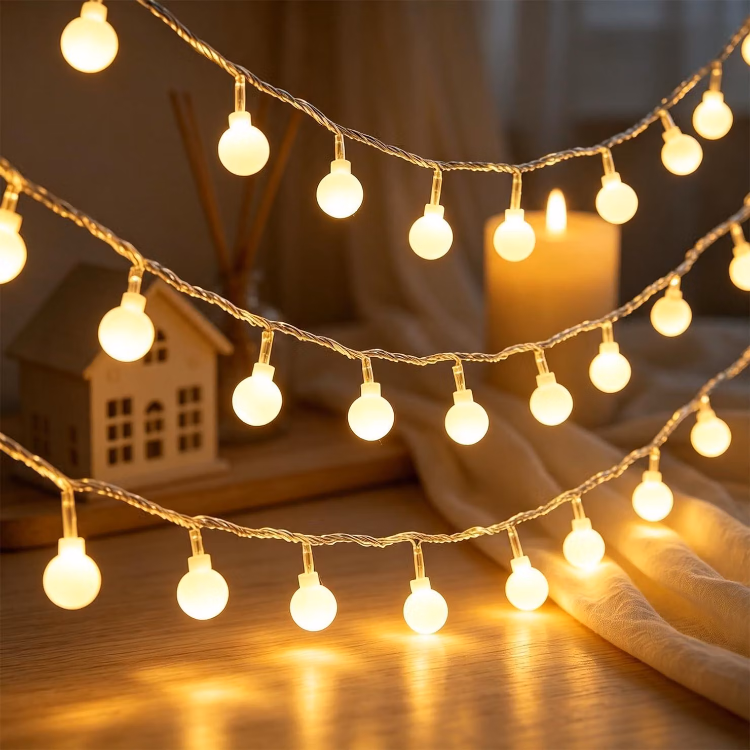 Catena luminosa a forma di globo, con 20 LED a luce calda, alimentata a batteria, grado di protezione IP44
