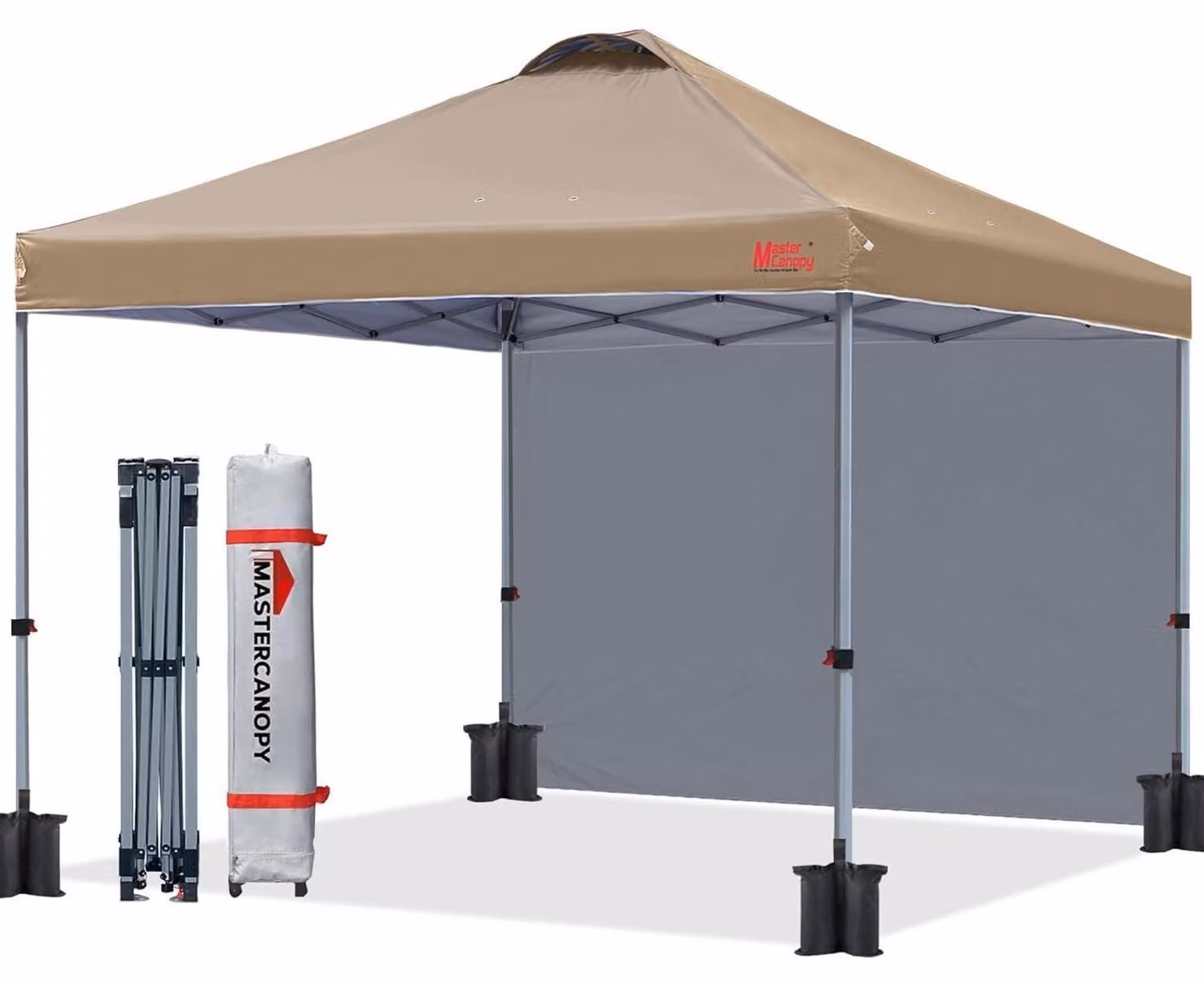 Padiglione pop-up di 2x2 metri, con sistema di ventilazione e una parete laterale color kaki