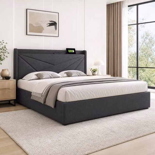 Letto matrimoniale contenitore 180x200 cm grigio con USB-C