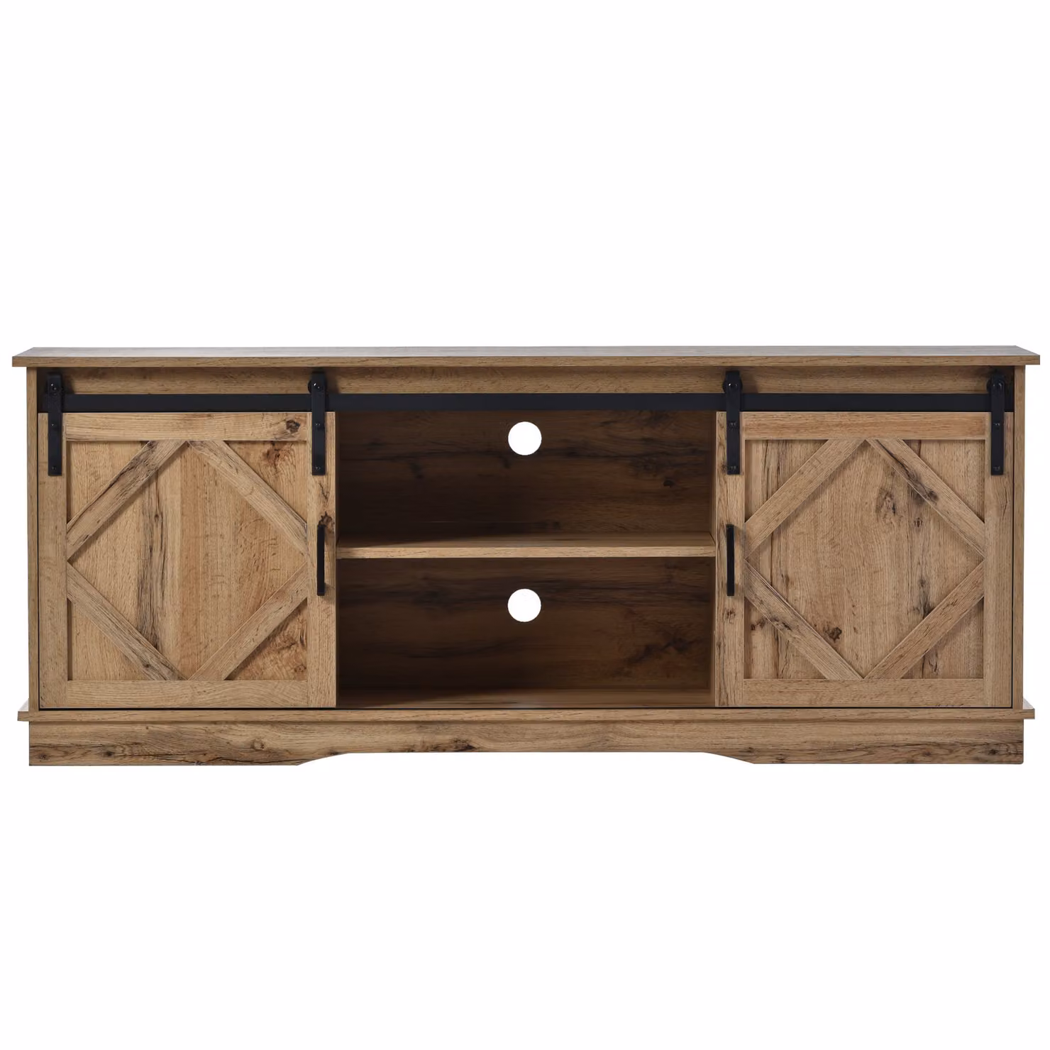 Mobile TV in stile rustico Aosom in legno marrone con ante scorrevoli e ripiani, L: 150 cm, P: 40 cm, H: 60 cm – 2