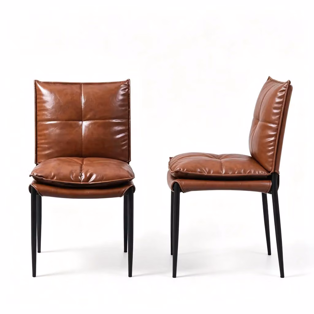 Set da 2 sedie da pranzo imbottite REDOM in ecopelle e tessuto, colore nero e marrone, design moderno con struttura in metallo, L/P/H: 48 x 55 x 87 cm – 2