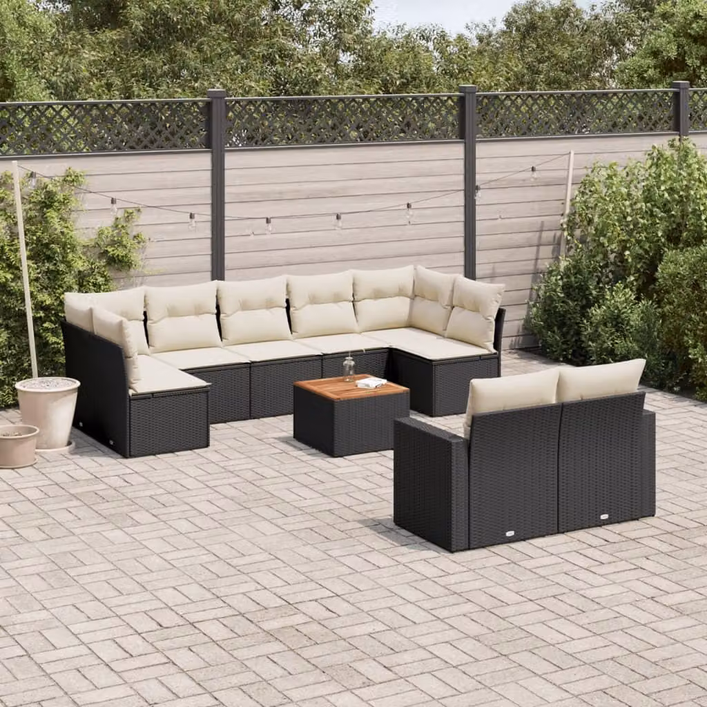 Maison Exclusive - Set da giardino 10 pezzi con cuscini in polyrattan nero