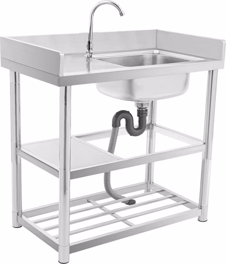 Lavello da cucina - Vasca singola indipendente - 90×50 cm - Vasca sinistra - Acciaio inox 201 - Rubinetto 360° incluso - Portata 150 kg - Superficie spazzolata - Giallo
