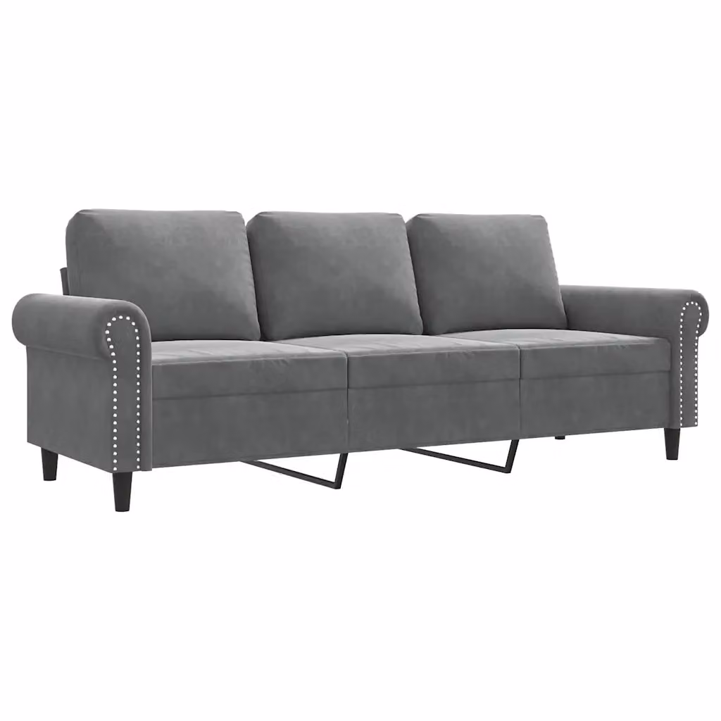 Divano Moderno in Velluto Grigio vidaXL con Struttura in Metallo e Imbottitura in Schiuma L: 212 cm, P: 80 cm, H: 77 cm – 2