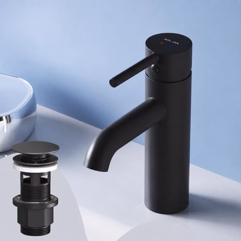 Rubinetto cromato per lavabo con tappo a salvagoccia