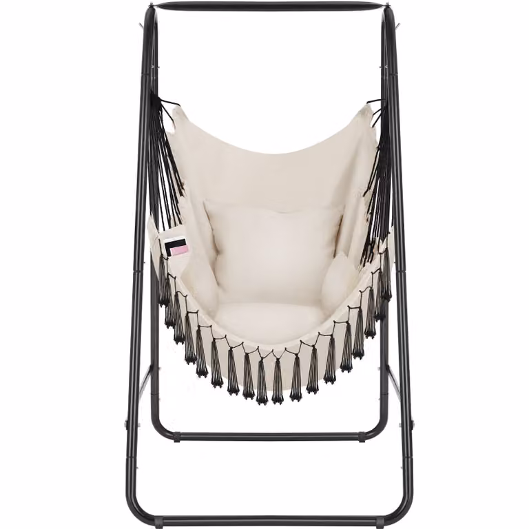 Poltrona sospesa a uovo TecTake GmbH stile boho con struttura in acciaio beige e cuscini inclusi