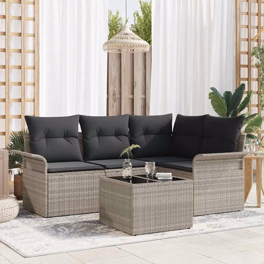 Maison Exclusive - Set Divano da Giardino 5 pcs Grigio chiaro polyrattan